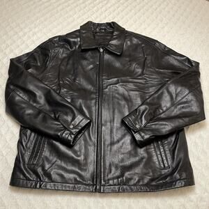 Brandini Black 100% Soft Leather Jacket Mens XL Full Zip Pockets
